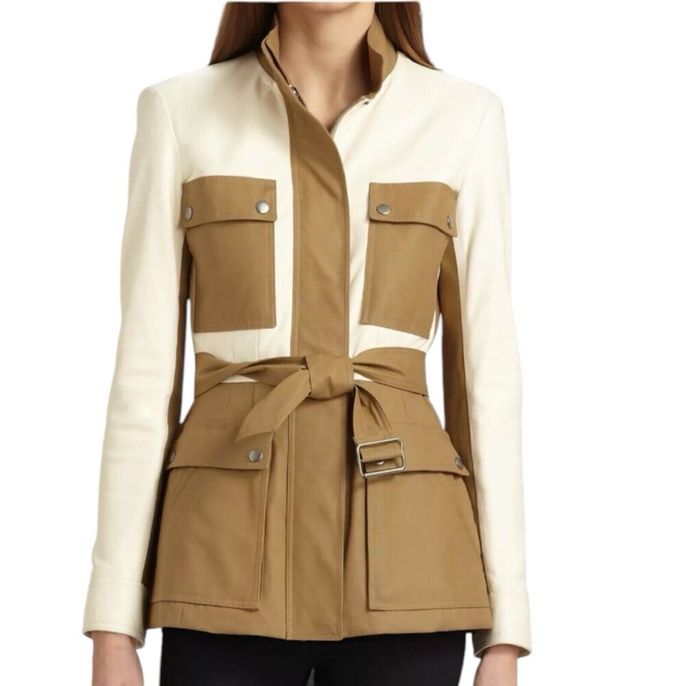 Theory Macaire Genuine Lamb Leather and Cotton Canvas Jacket Sz Medium Utility